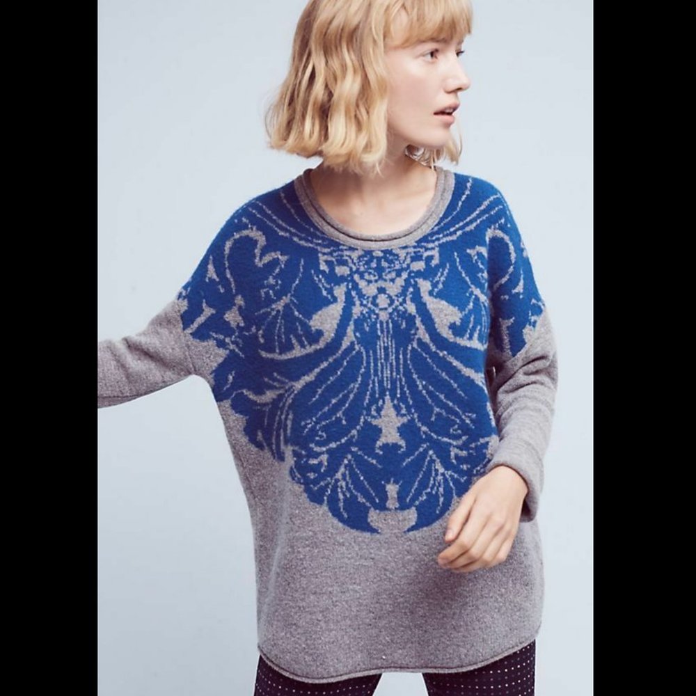NWT ANTHROPOLOGIE Delft Jacquard Pullover Sweater